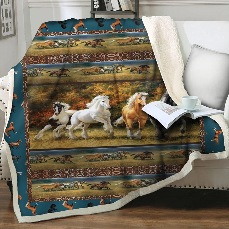

Мультяшное одеяло с рисунком бегущей лошади, 3D одеяло для путешествий и пикника, s для кровати, дивана, офиса, украшение для дома, плюшевое покрывало
