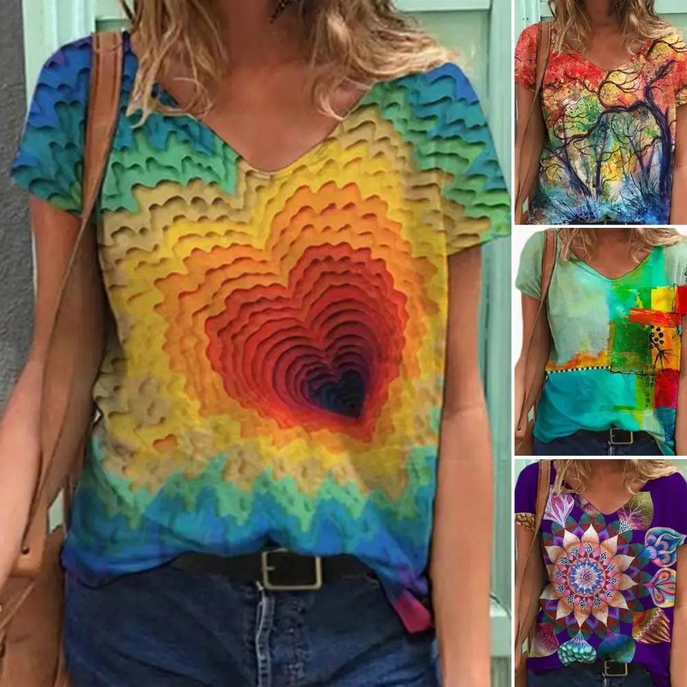 

Blouse Short Sleeve Women T-shirt Women Heart Phantom Printing Top