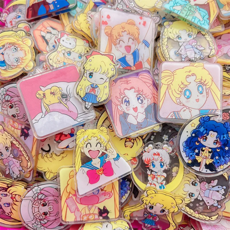 

Модный Лазерный Акриловый Контейнер для хранения пластырей Sanrio 8/16 см с аниме, аксессуары «сделай сам», мультяшный держатель для ручек, квадратный значок Сейлор Мун для красивой девушки