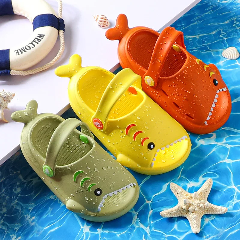 

Children Slippers Kids Sandals Beach Rubber Shoes Cartoon Shark Slides Summer Boys Girls Baby Soft Sole Anti-Skip