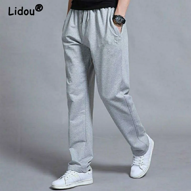 

2023 Autumn New Men Solid Color Comfortable Brief Loose Sports Pants Casual Straight Cylinder Flat Foot Sweatpants