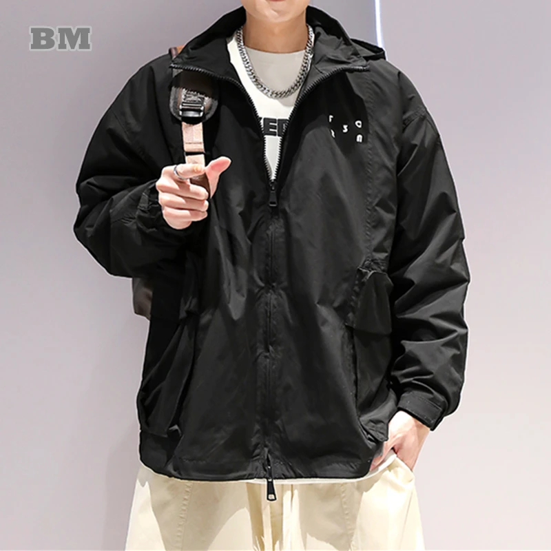 

Куртка-карго Мужская ветрозащитная с капюшоном, модная Уличная Повседневная Верхняя одежда в стиле Харадзюку, японский черный топ, в Корейс...