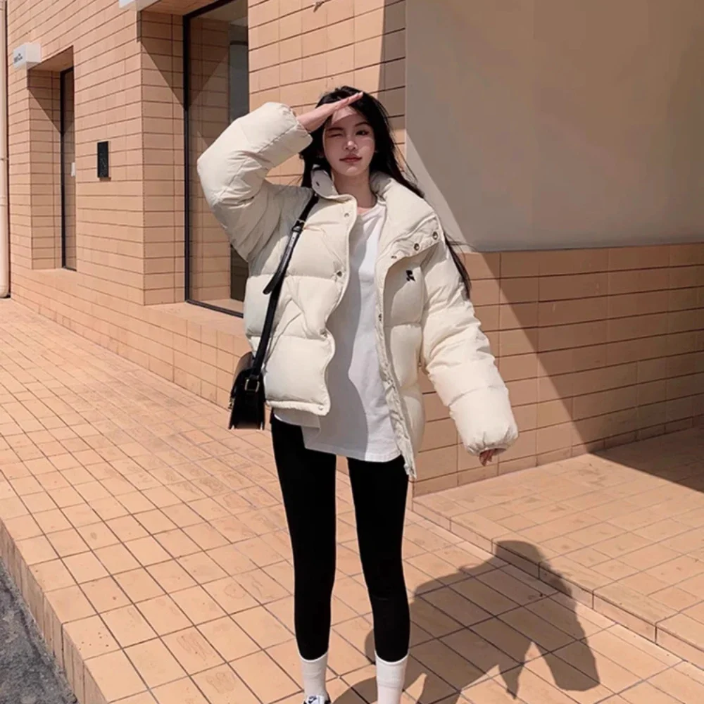 Женский короткий пуховик зимняя Корейская короткая куртка с воротником-стойкой
