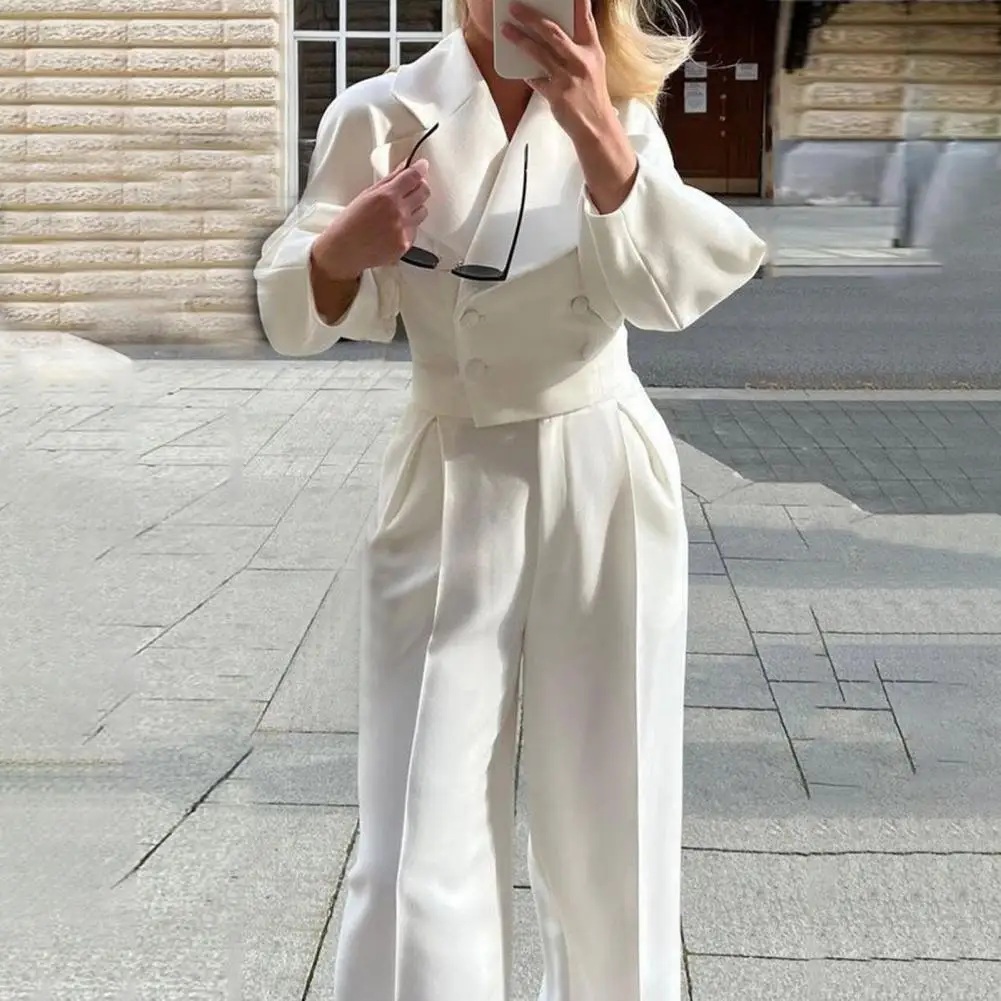 

Women Woolen Coats Two Piece Suit Autumn Lantern Long Sleeve Coat Elegant Office Lady Wide Leg Pant Sets conjuntos de pantalón