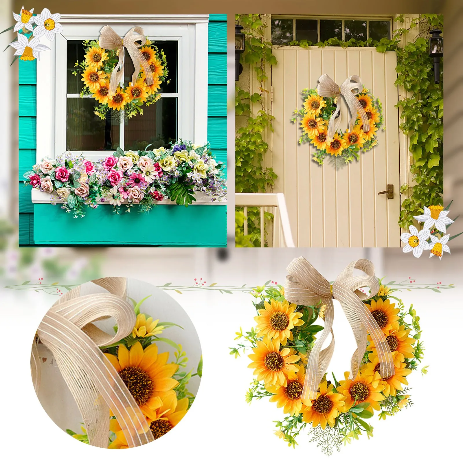

Spring And Summer Decorative Garland Simulation Flower Sunflower Decorative Garland Wall Hanging Wooden Door Decoration Hanging