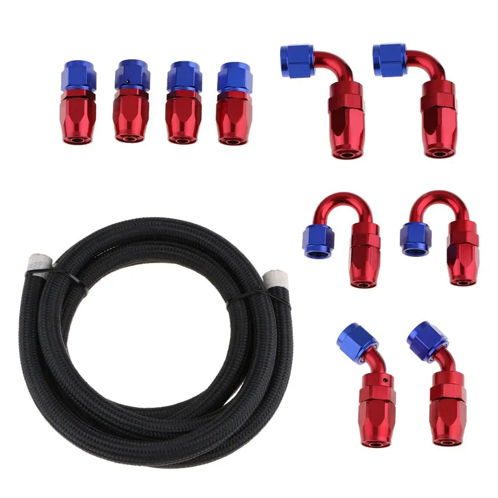 

dolity AN10 Nylon Braided Oil Fuel Hose with 10 Pieces Aluminum Fittings Kit