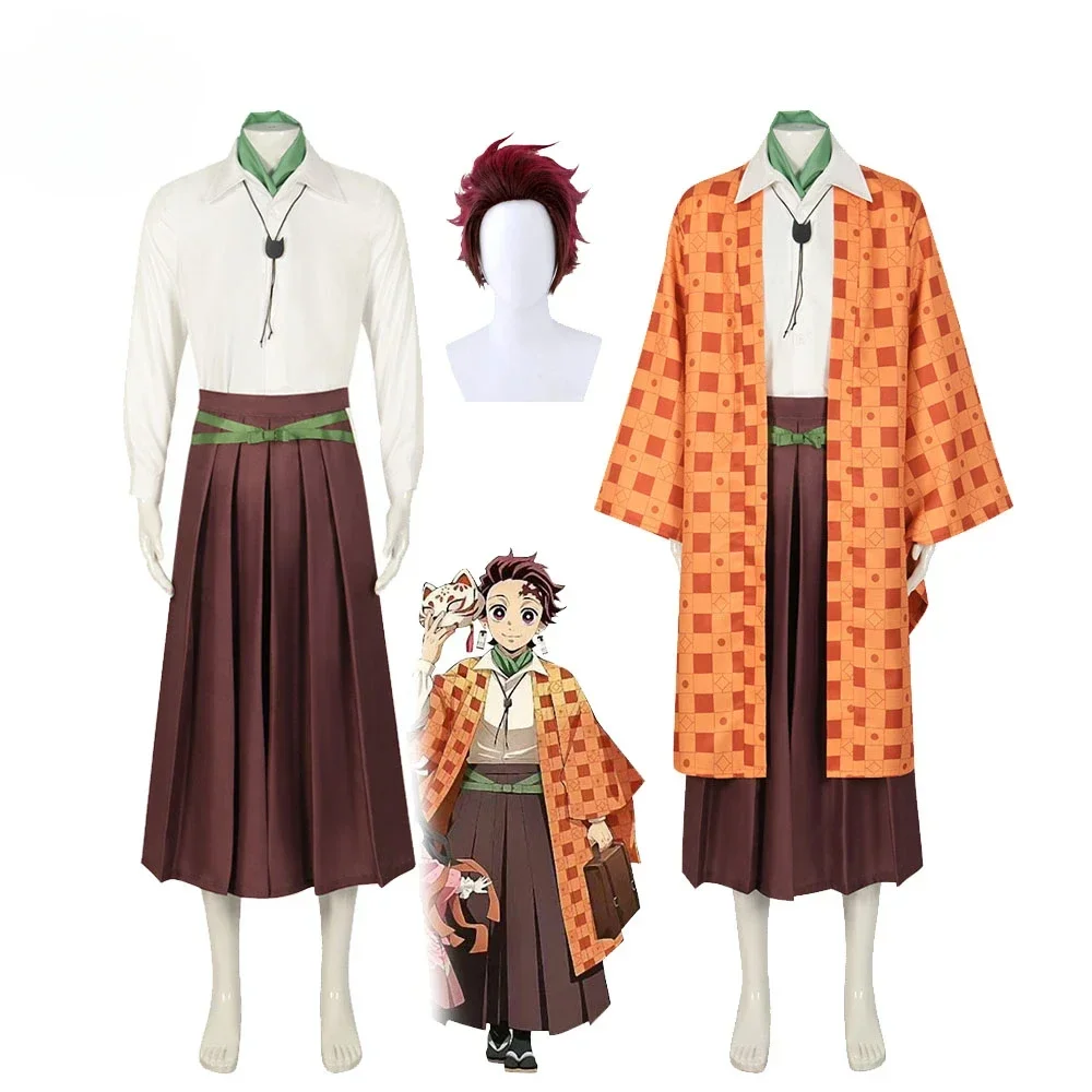 

Kamado Tanjirou Cosplay Anime Demon Slayer Kimetsu No Yaiba Costume Uniform Wig Cloak Halloween Party Suit For Man Woman