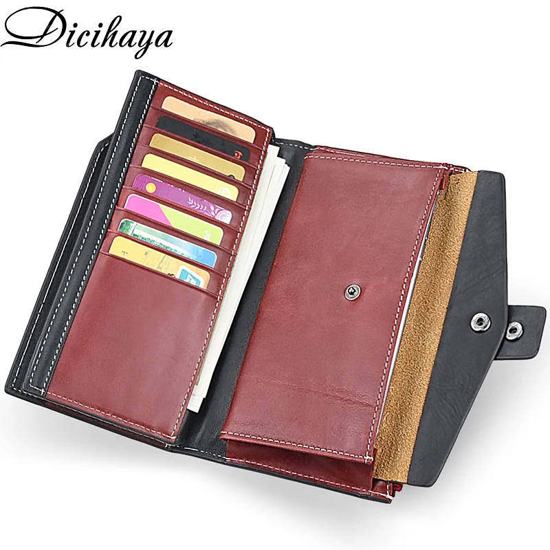 dicihaya new 2022 luxury brand genuine leather women wallet zippers leather wallets long clutch coin purse pocket red phone bag free global shipping
