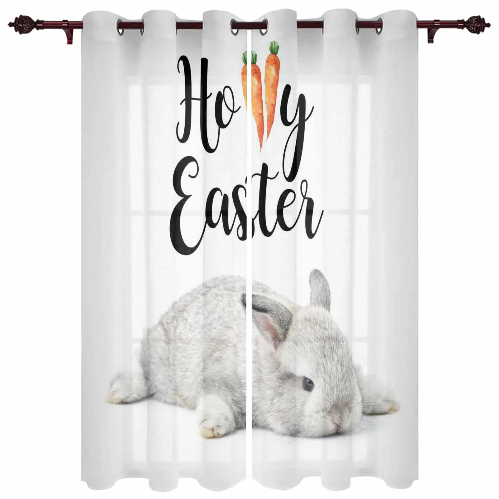 

Пасхальные оконные шторы в виде кролика и редиса для гостиной, домашние оконные шторы, занавески для кухни, спальни, комнатные занавески