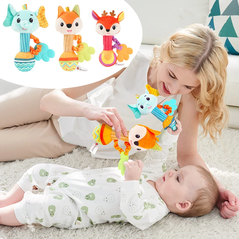 

Baby Toys 0 6 Months Soft Plush Rattles Silicone Teether for Babies 0 12 Month Stuffed Hand Bell Sensory Development Newborn Toy