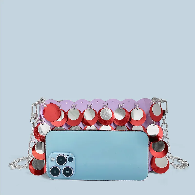 Женская модная горизонтальная квадратная сумка блестящая через плечо с цепочкой