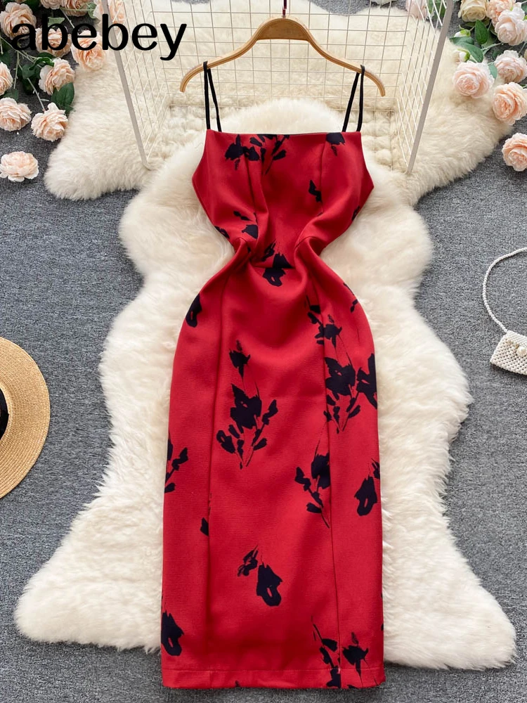 

Summer Women Red Strap Midi Sleeveless Split Dress Ruched Backless Bodycon Sexy Party Elegant Club Slim Clothes Vestidos