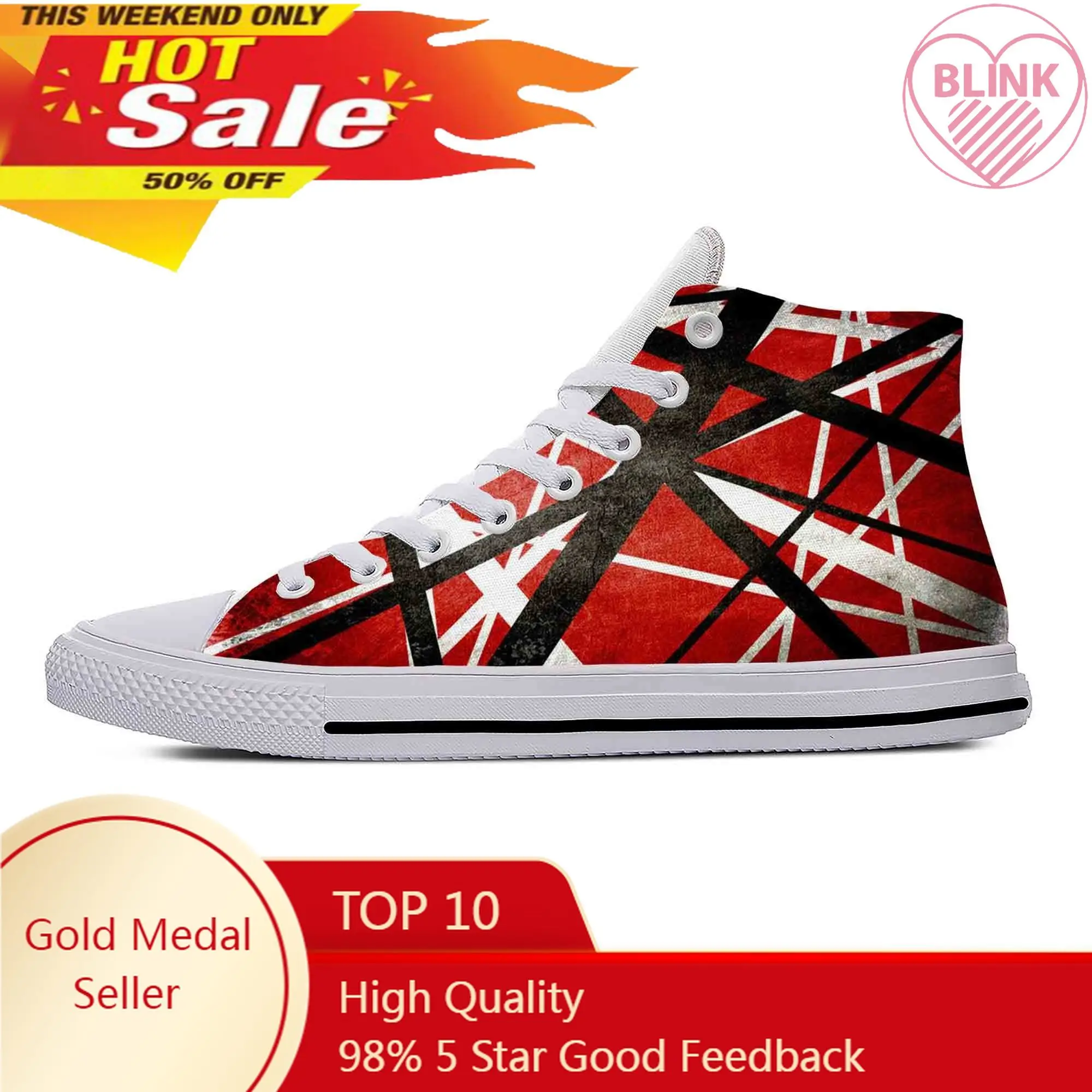 

Hot EVH 5150 Stripes Guitar Metal Rock Music Band Casual Cloth Shoes High Top Lightweight Breathable 3D Print Men Women Sneakers