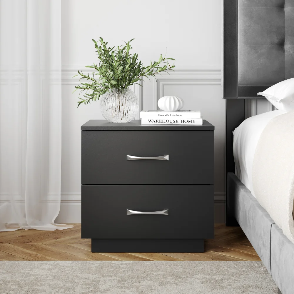 

Double Drawer Nightstand, Black Furniture Bedroom Lockers Storage Box Small Table Night Stands for Bedroom