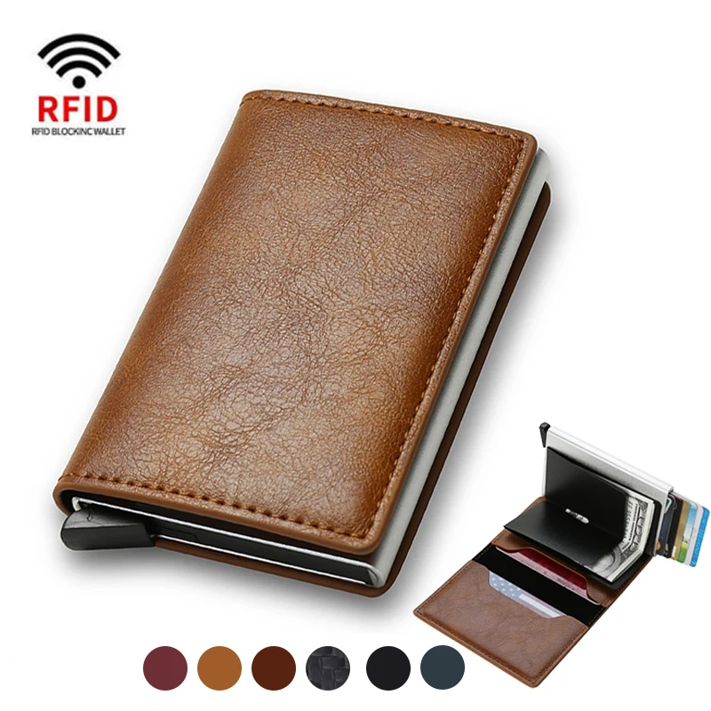 

Men Brown Wallet Mini Pocket Smart Wallets Small Rfid Card Money Leather Wallet Vintage Top Holder Quality Purse Bag Male