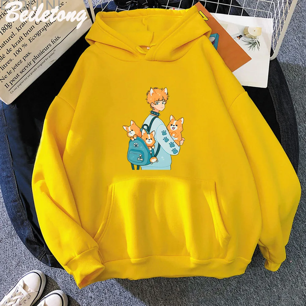 

Corgi Boy Hoodies Women/Men Aesthetic Kawaii Cartoon Graphic Hoodies Unisex Autumn Winter Hooded Casual Sweatshirts Harajuku