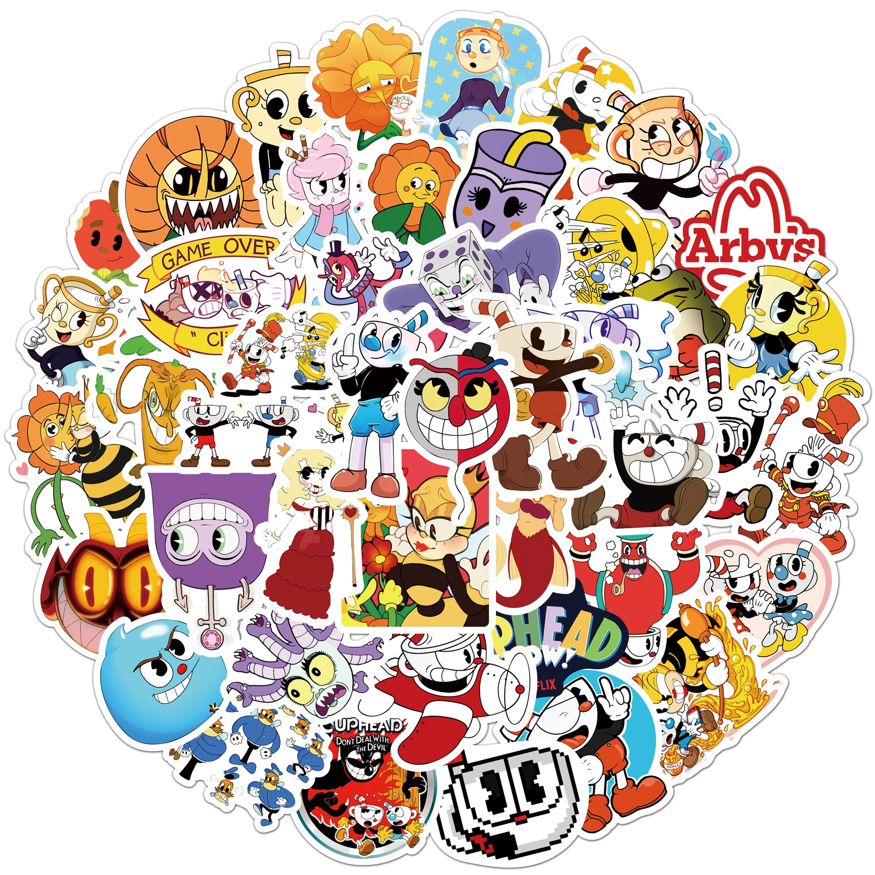 

50 Pcs/Set Cuphead Big Adventure Cartoon Graffiti Stickers Skateboard Fridge Laptop Motorcycle Luggage Water Proof Kid Sticker