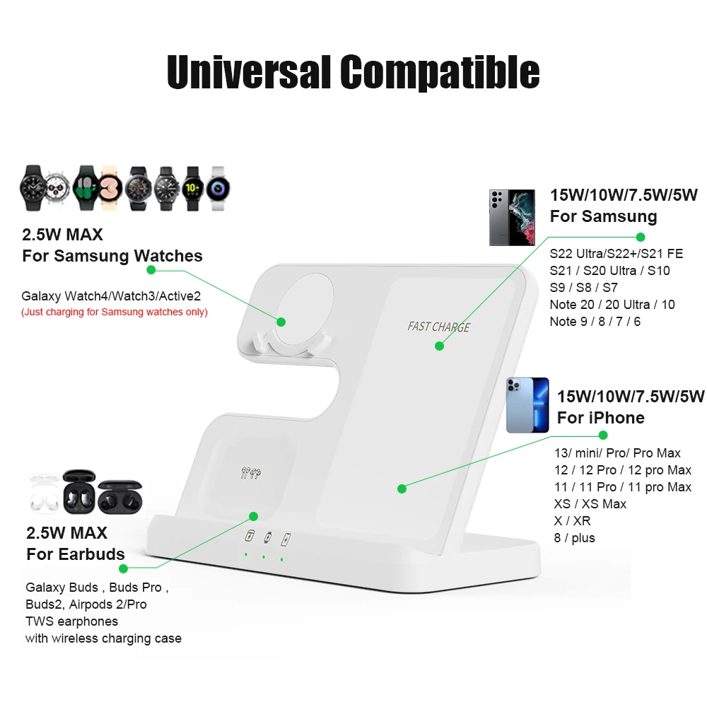 3 in 1 Wireless Charging Station for Samsung S22/S21/S20/ Fast Charge For Galaxy Watch 5Pro 5 4 3 Classic Active 2 Buds Pro Live