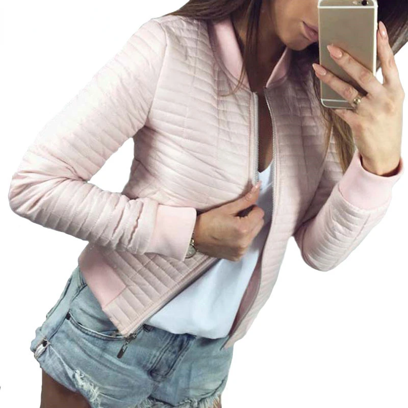 Spring Autumn Coat Short Section Outerwear Cotton Padded Warm Jacket Outerwear Casual Pink Black Thin Female Clothes