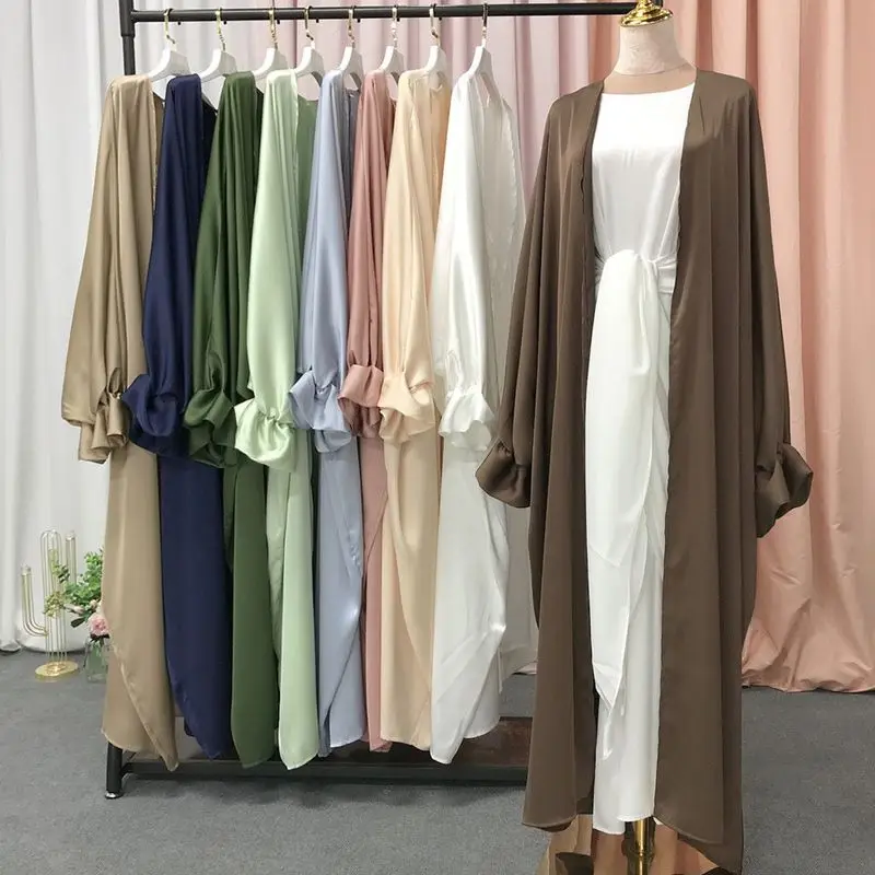 Ramadan Eid Fashion Puff Sleeve Muslim Abayas Robe Musulmane Abaya Elegant Satin Dress Hijab Islamic Worship Service Clothing images - 6