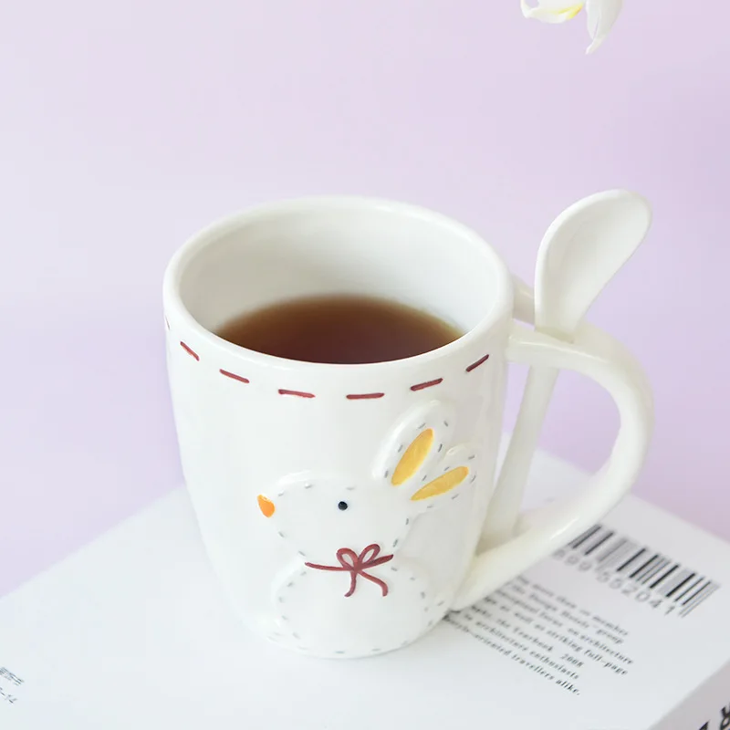 

Relief Rabbit Mug with Spoon, High Temperature, Home Living Room Study Bedroom Office Dining Drinking Water Mug
