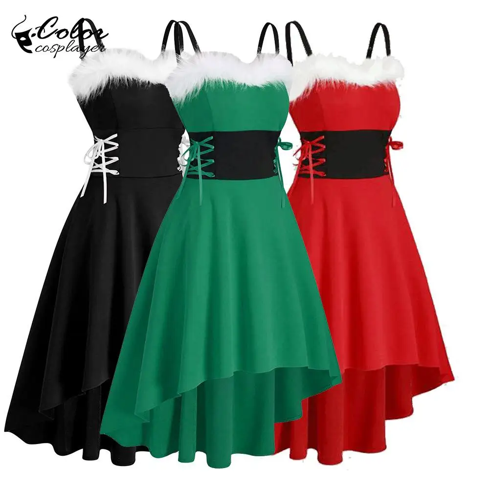 

Color Cosplayer Christmas Halter Dress for Women New Year Party Dress Up Masquerade Cosplay Costume Adult Sexy Xmas Clothing