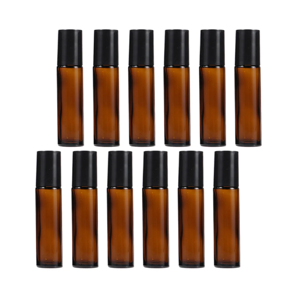 

12Pcs Essential Oil Roller Bottles Set 5ml Roller Balls Bottles Amber Glass Container Refillable Bottles for Trip Travel Brown