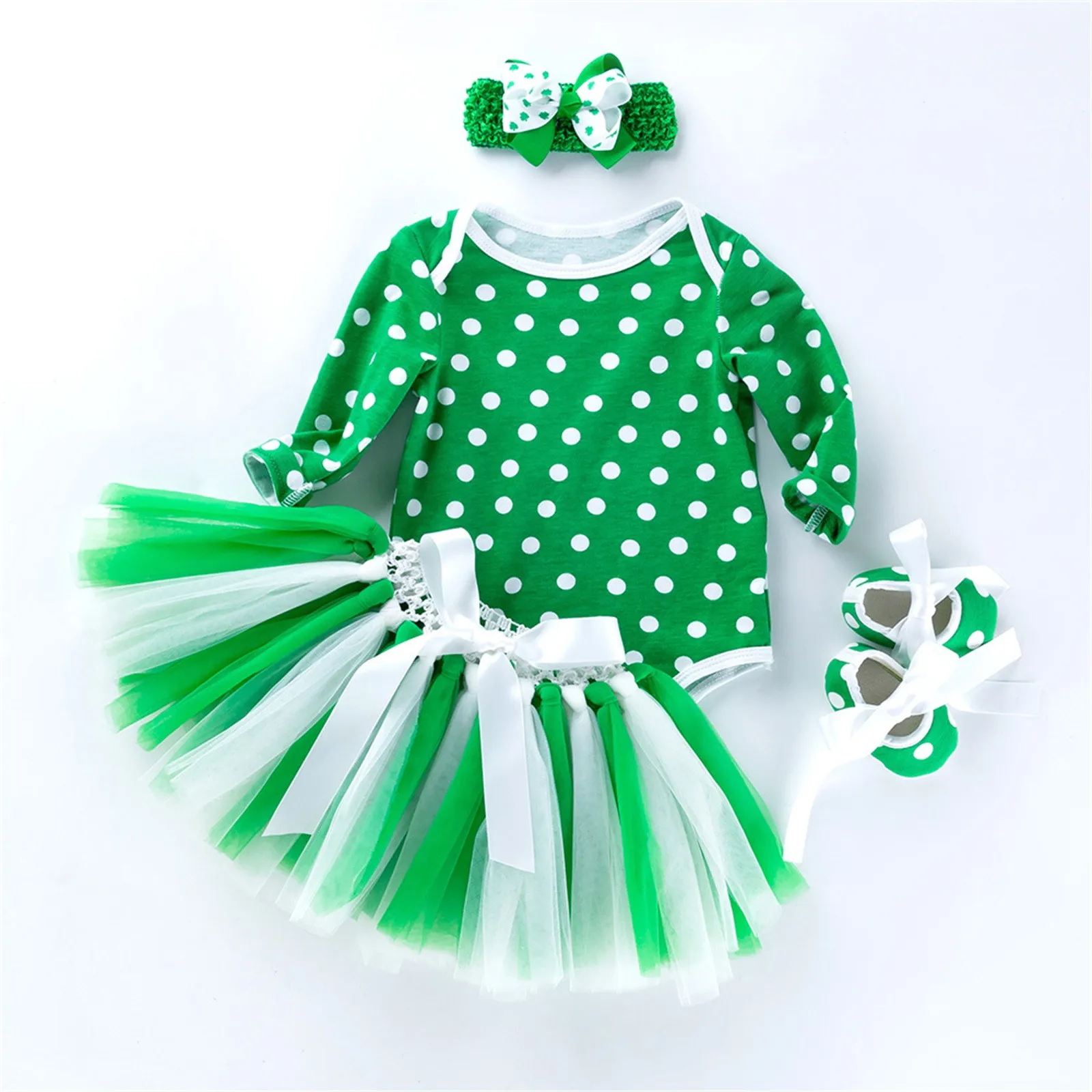 

Infant Baby Newborn Print Girls Boys Fall Long Sleeve St. Patric.k's Day Polka Dot Romper Bodysuit Skirts Take off My Girl