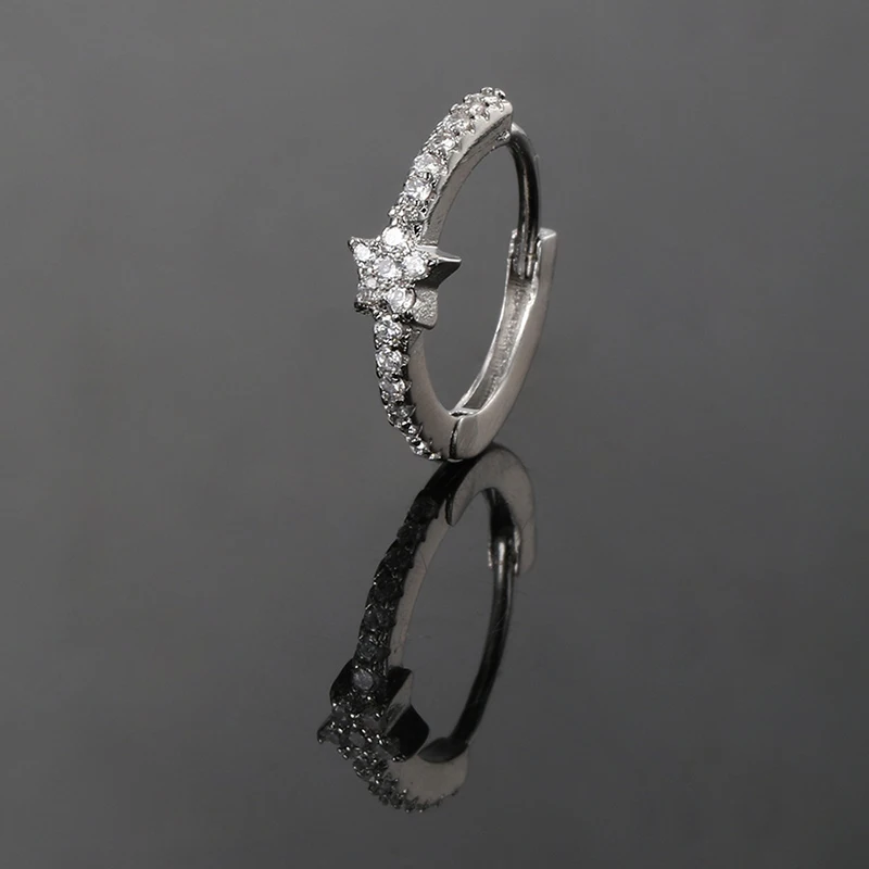 Mini urocza gwiazda kolczyki koła dla kobiet geometria sześcienna cyrkonia ucho Tragus Helix Piercing chrząstka wieża biżuteria dziewczyny