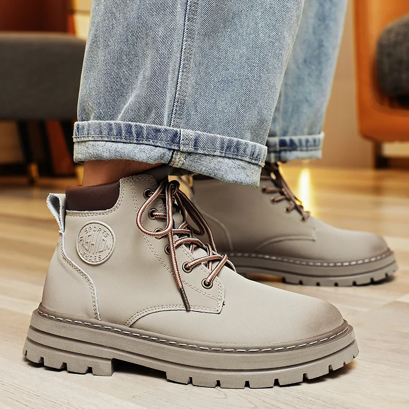 

Laces boots retro Martin boots Round Toe working boots British Style classic boots Cow Leather ankle Cowboy Motorcycle boots