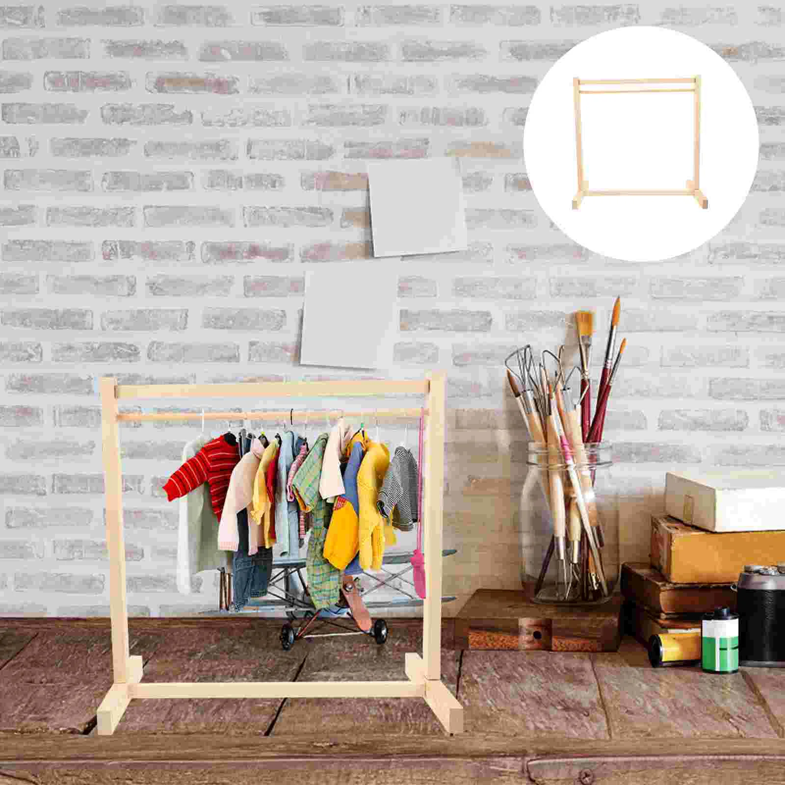 

Display Stand Toy Accessories Wood Clothes Rod Garment Holder Wooden Hangers