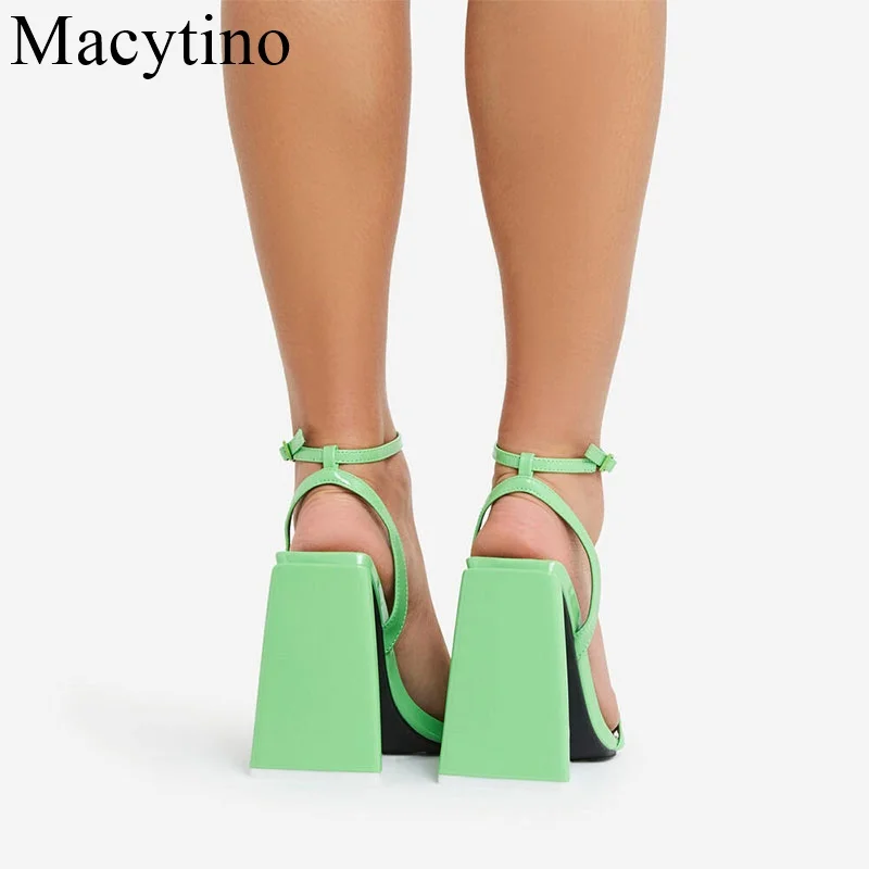 Shoes Women Sandals Summer Patent Leather 11CM Super High Heel Fashion Show SandalsWith Buckle Wedding Shoes Sandalias Mujer