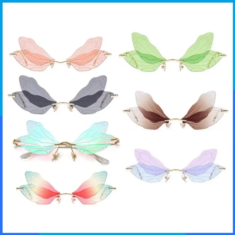 

Fashion Sunglasses Rimless Dragonfly Wing Women Vintage Clear Ocean Lens Eyewear Men Pink Yellow Sun Glasses Accessories UV400