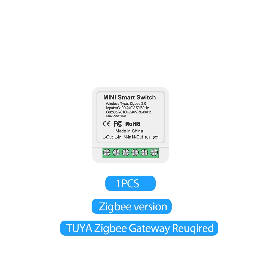 

Мини-выключатель WiFi/Zigbee 16А 2-позиционный