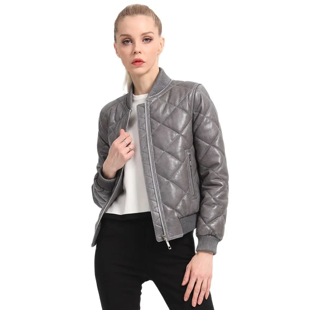 New Women Genuine Leather Jacket Autumn Winter Casual Thicken Stand Collar Sheepskin Baseball Jacket Slim Short Coat Female