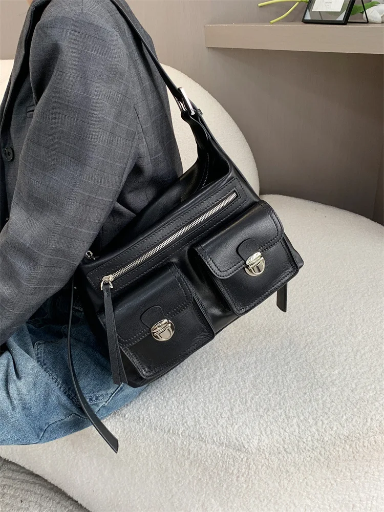 New high-quality leather texture motorcycle bag shoulder bags large-capacity casual handbag for women