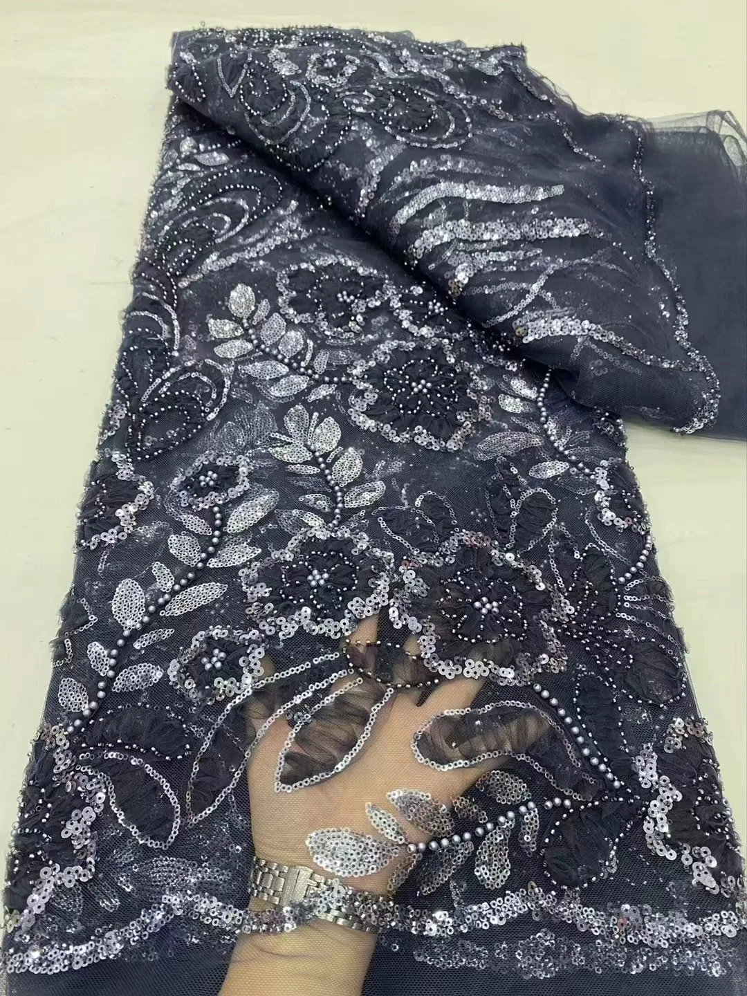 Нигерийская африканская кружевная ткань 2023 высококачественные бусины Hamdmade