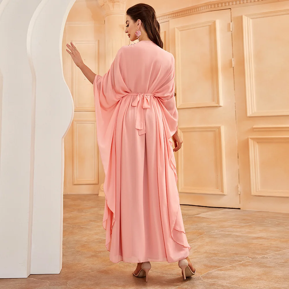 Muslim Dress 2023 New 2pcs Long Dress Pink Abaya Dress Dubai Dress Evening Dresses Turkey Dress Party Wedding Dresses For Women