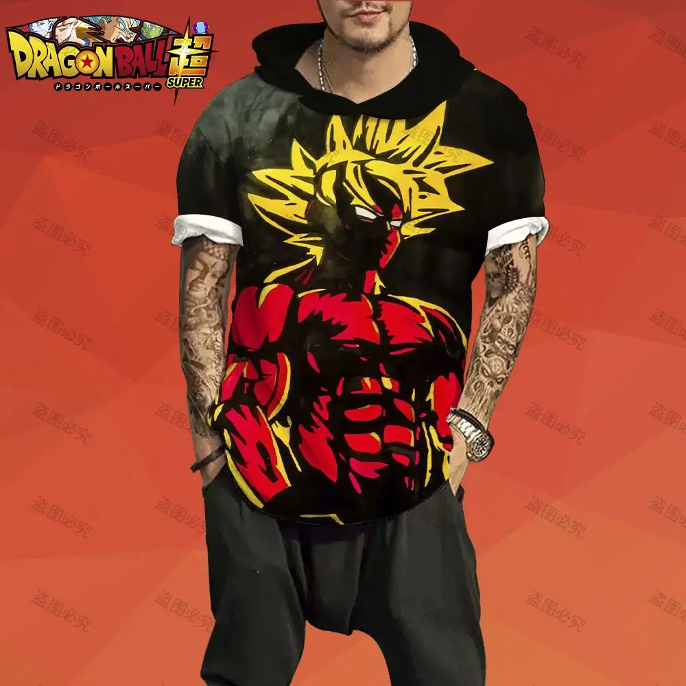 

Trend Dragon Ball Z Men's Hooded T-shirt Fashion Clothing Y2k Gift Vegeta Trapstars Tops Super Saiya High Quality Gym New Goku