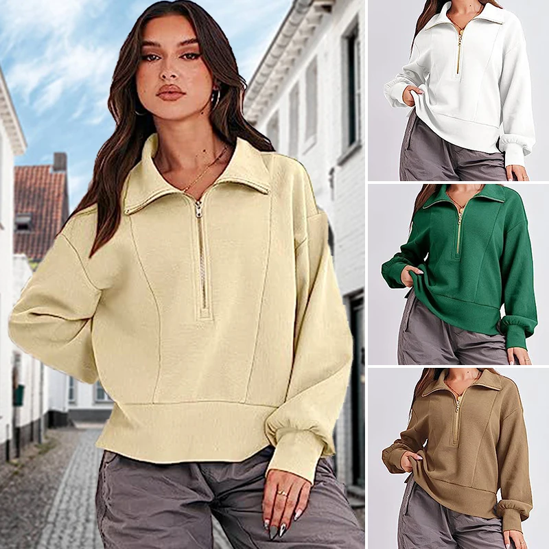 

Sweatshirts Long Sleeve Tops New Women's Clothing Autumn Winter Casual Top Half Zipper Pullover Loose Sweatshirt Fashion Blouse