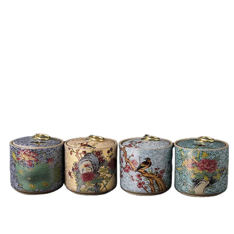 

Color Enamel Tea Caddy Chinese Ceramic Tea Storage Jar Kung Fu Tea Accessories