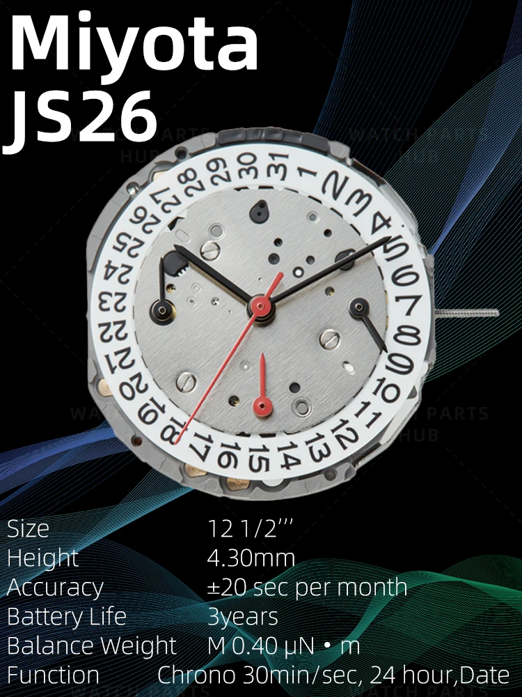 

Часы Miyota JS26, оригинальный механизм Citizen, оригинальный кварцевый механизм, автоматический механизм, 6 стрелок, дата, 3:00, запчасти для часов