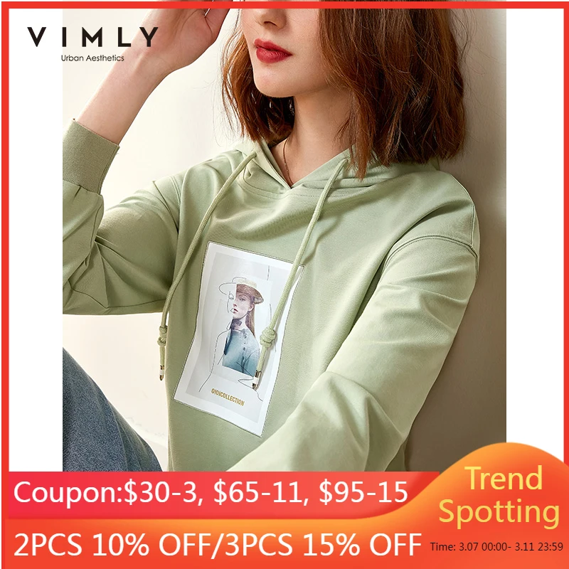 

Vimly Women Hoodies Fashion Hooded Print Loose Autumn Clothes Harajuku Female Sweatshirt Sudaderas F0669