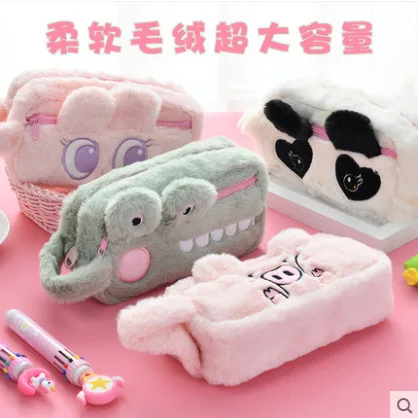 

Cartoon Cute Cat Plush Pouch Pencil Case Zipper Fluffy Large Capacity Pen Bag School Stationery Cosmetics Storage BagCartoon Cut