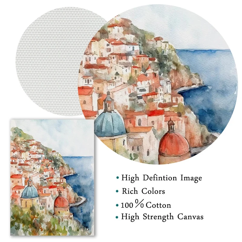 Париж Рим Санторини Прибрежный город Архитектура пейзаж акварель