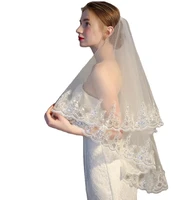 white double ribbon hem bridal wedding veil with comb 2022