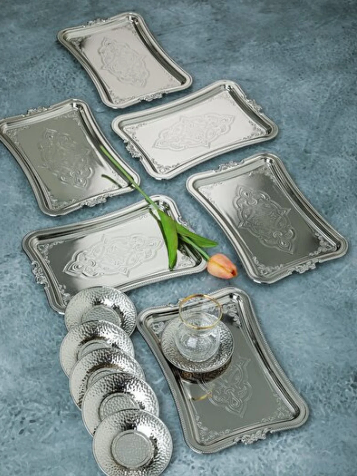 single coffee tea serving tray stainless metal anti tarnish silver or gold colored useful kitchen appliance classic home tool free global shipping