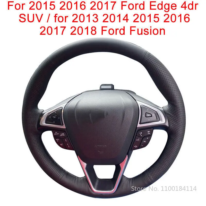 

Soft Durable Black Leather Car Steering Wheel Cover Wrap For Ford Edge 4dr