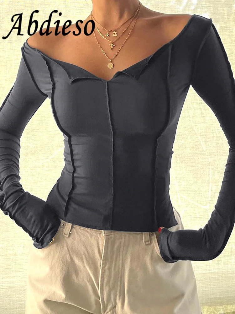 

Женский укороченный топ Abdieso Y2K с V-образным вырезом и длинным рукавом, Элегантная модная коллекция 2023 года, сезон весна-осень, об