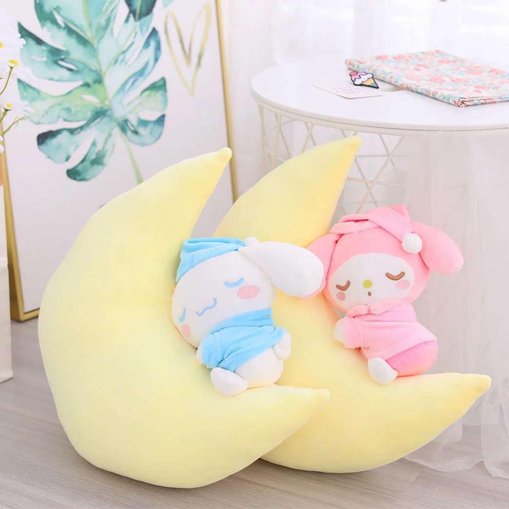 

Sanrio Girl Heart Sleeping My Melody Cute Plush Doll Cinnamoroll Plush Doll Kawaii Moon Pillow Anime Doll Birthday Gift